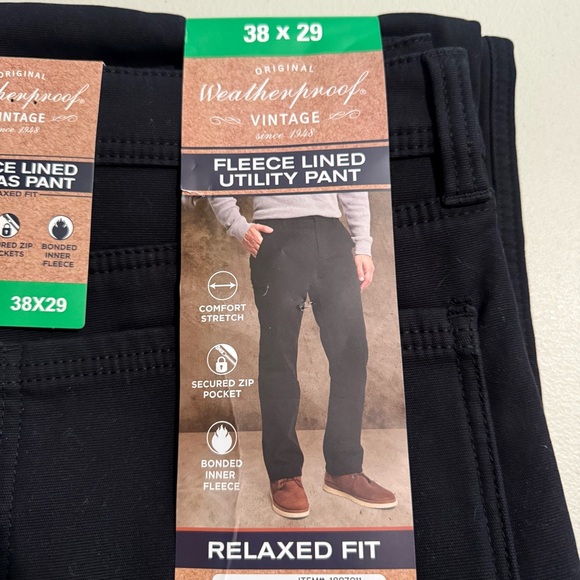 Weatherproof Vintage Men Fleece Lined Canvas Pant Utility Bonded Black 38X29 - Picture 3 of 5